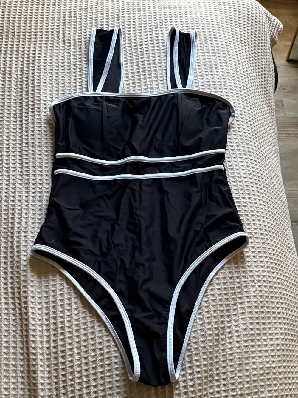 Classic Retro Black One-Piece Swimsuit with White Trim - adult